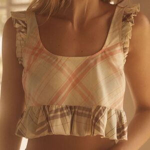 Anthropologie Lyrebird Sleeveless Youthful Ruffle Flannel Crop Top Size Large